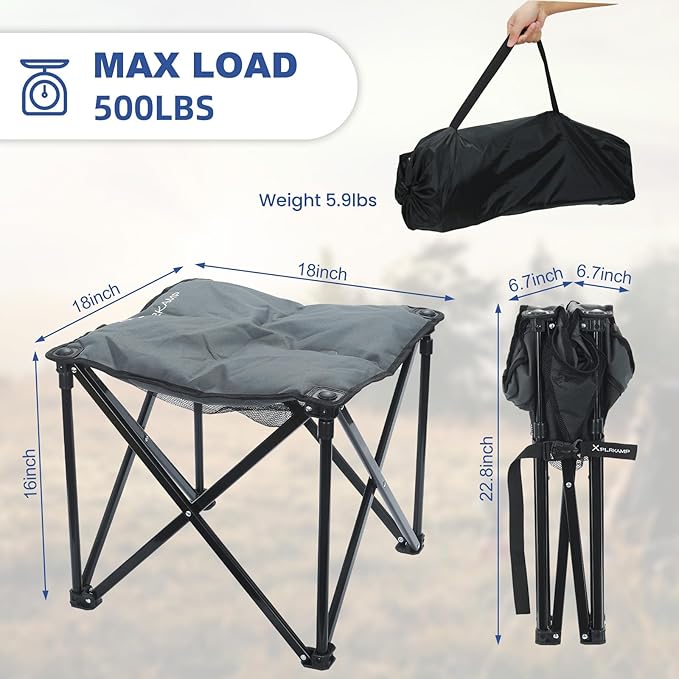 Padded Camping Stool, 18 Inch Oversized Camping Foot Rest, 500lb Camping Chairs Outdoor Footstool Portable Camping Ottoman for Camping Gardening Fishing w/Storage Net Carry Bag(2, DarkGreen)