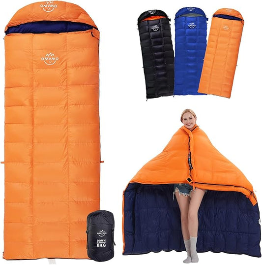 '-10°F 0°F 10°F 15°F Down Sleeping Bag for Adults,800/650 Fill Power,Ultralight Wearable 4 Season Cold Weather Rectangle Sleeping Bag for Camping Hiking,Can be Used as a Down Blanket or Cloak