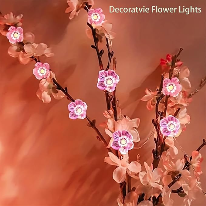 Pink Fairy Cherry Blossom Flower String Lights for Bedroom, USB Plug in and Battery Operated 13ft 40 LED Cute Indoor Outdoor Hanging Decorations for Birthday Wedding Party Christmas Easter