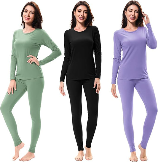URATOT 3 Sets Women's Thermal Underwear Set Fleece Lined Long Johns Thermal Underwear Base Layer for Women Cold Winter