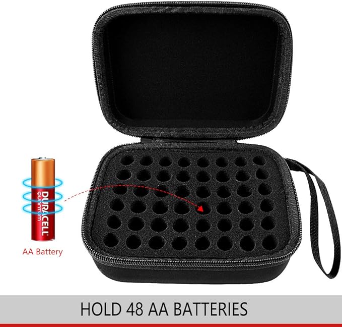 Comecase Hard Battery Organizer Storage Box Carrying Case Bag - Holds 48 Batteries AA [ Not Include Tester and Accessories ]