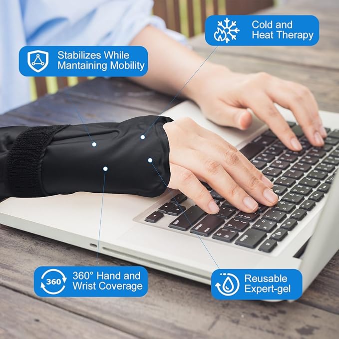 Wrist Ice Pack Wrap, Gel Compression Support, Flexible Hot & Cold Brace for Hand Injuries Reusable, Rheumatoid, Tendinitis, Swelling, Carpal Tunnel, Arthritis, Cold Pack for Pain & Muscle Therapy