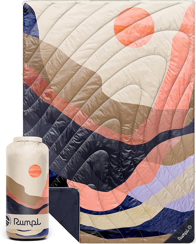 Rumpl Original Puffy Blanket - Warm, Water-Resistant Camping Blanket with 100% Recycled Synthetic Insulation, 52"x75", Original Puffy V2, Valley Dawn
