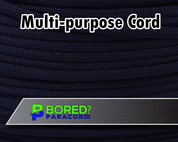 BORED? PARACORD! 550 lb Paracord - Ideal for Crafting, Camping, DIY Projects, Active & Military Outdoors - Strong Survival Rope - Tactical Parachute Cord Type III - Black 1000 Feet