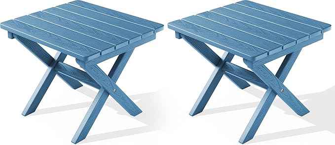 SERWALL Folding Outdoor Side Table Set of 2, Portable Adirondack Side Table, Navy