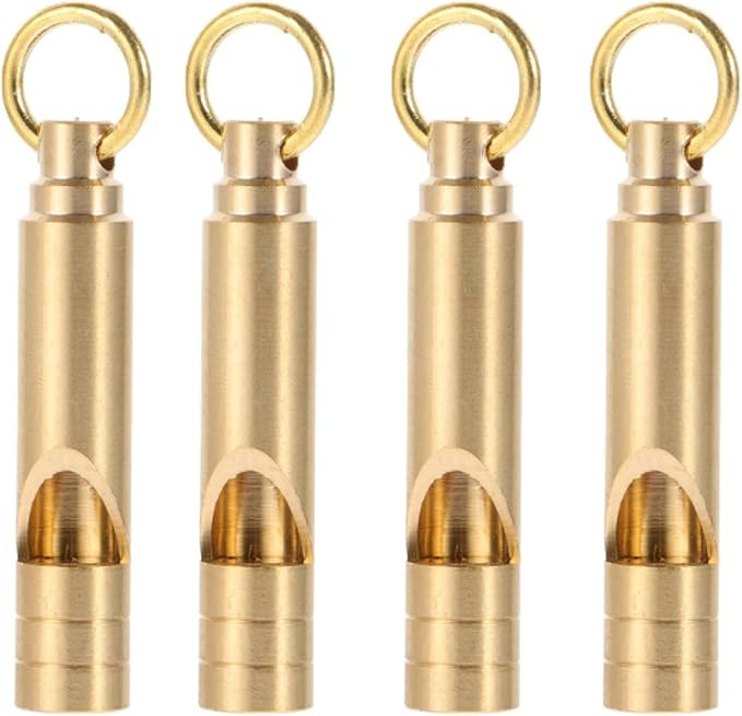 Brass Whistles 4 Pack, Emergency Survival Whistles Loud Safety Whistles for Adults, Self-Defense Whistle for Outdoor Activities, Distress Signal, Emergency Whistle for Hiking, Survival