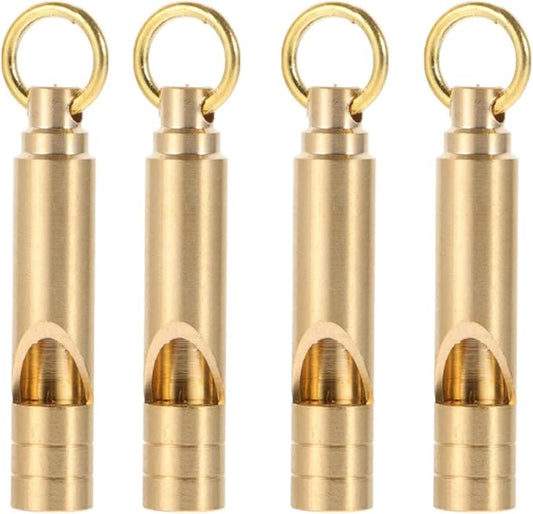 Brass Whistles 4 Pack, Emergency Survival Whistles Loud Safety Whistles for Adults, Self-Defense Whistle for Outdoor Activities, Distress Signal, Emergency Whistle for Hiking, Survival
