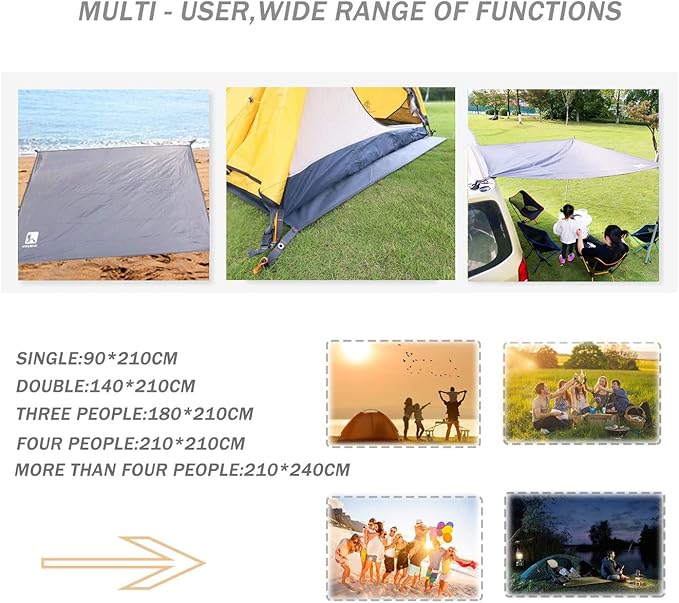 Hikeman Tent Footprint - Waterproof Camping Tarp, Heavy Duty Tent Floor Saver, Ultralight Ground Sheet Mat for Hiking, Backpacking, Hammock, Beach - Storage Bag Included(L-83”x71”)