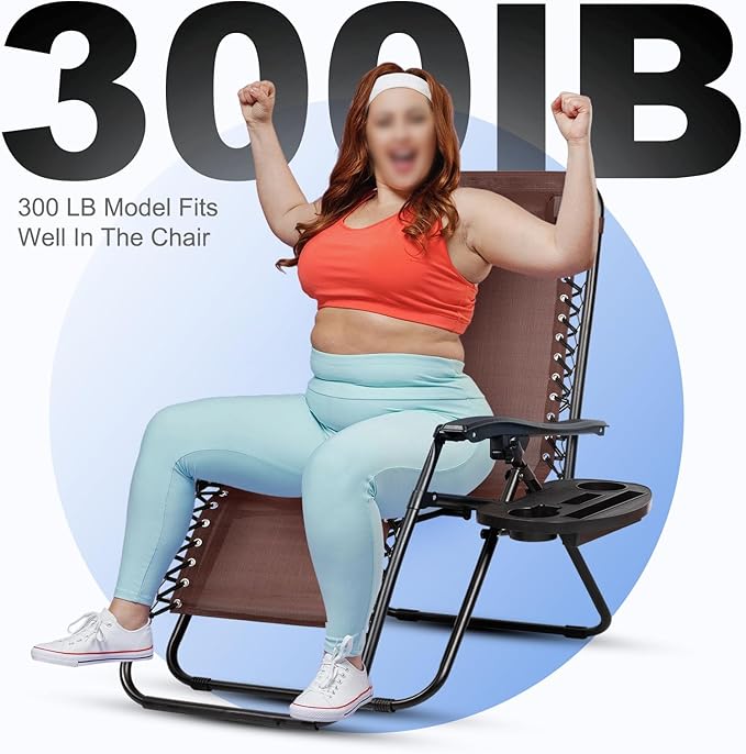 Nazhura Set of 2 Relaxing Recliners Patio Chairs Adjustable Steel Mesh Zero Gravity Lounge Chair Beach Chairs with Pillow and Cup Holder Khaki (Brown)