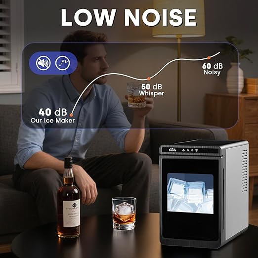 Large Cube Ice Maker Countertop, Nugget Ice Machine with Scoop&Basket, 22lbs/24H, Self-Cleaning, Portable Ice Maker for Whiskey, Cocktails, and Iced Beverages