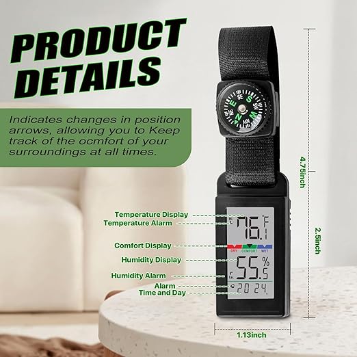 Indoor Outdoor Portable Thermometer Hygrometer with Accurate Temp & Humidity Detection Alarm Compass Crucial for a Comfortable Living Space, Camping, Workshop. Get it Now for a Controlled Environment