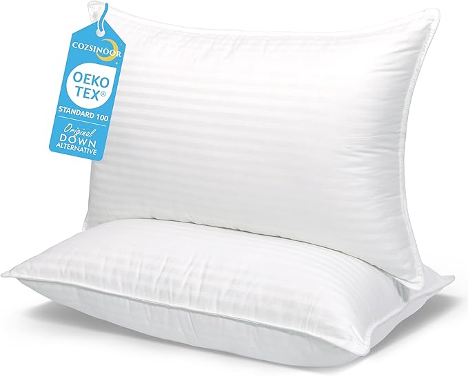 COZSINOOR Bed Pillows for Sleeping Queen Size - Hotel Quality Set of 2 - Breathable Down Alternative Microfiber Filled for Back, Stomach, Side Sleepers, Cooling & Skin-Friendly