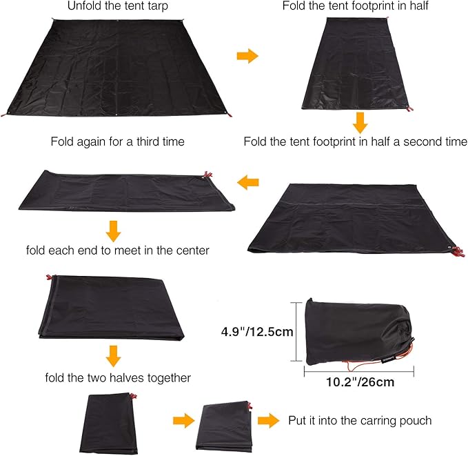 REDCAMP Ultralight Tent Footprint, PU 2000 Waterproof Camping Tent Tarp with Drawstring Carrying Bag for Ground Camping Hiking (118"x116" UL Black)