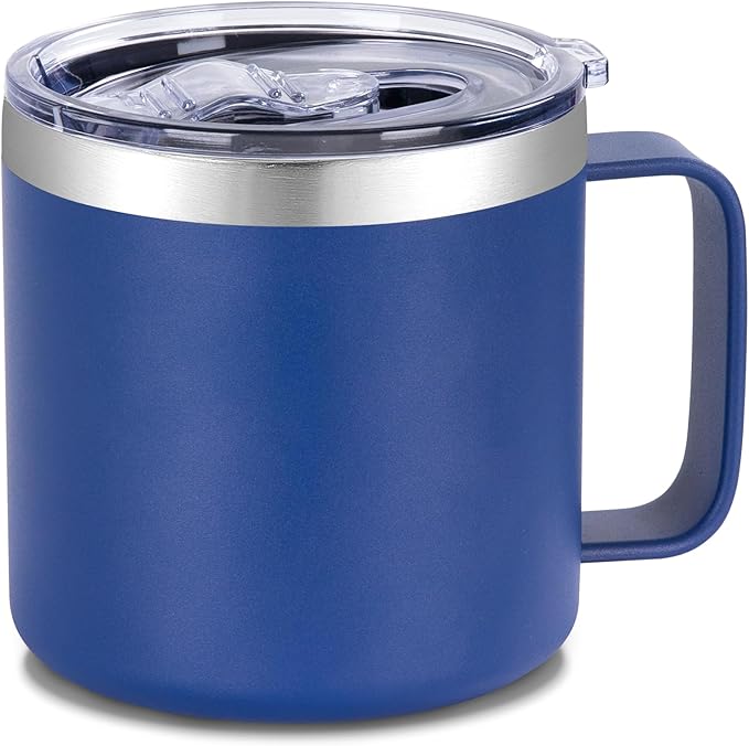 VEGOND 14 oz Insulated Stainless Steel Travel Coffee Mug with Handle, Double Wall Vacuum Coffee Cup, Navy Blue