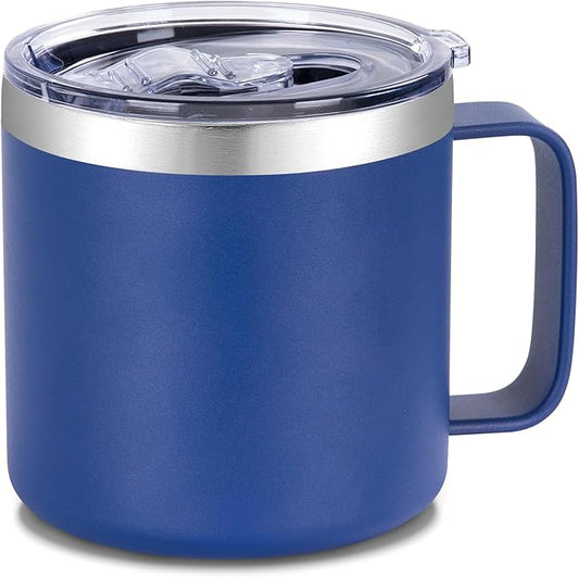 VEGOND 14 oz Insulated Stainless Steel Travel Coffee Mug with Handle, Double Wall Vacuum Coffee Cup, Navy Blue