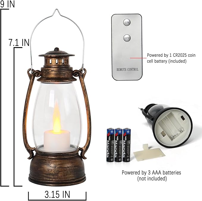Vintage Lantern Decor, 4-Pack Flickering LED Candle Lantern with Remote Small Sized Lantern Indoor Outdoor Hanging Lanterns for Wedding Centerpiece,Halloween,Christmas,Farmhouse Decorations