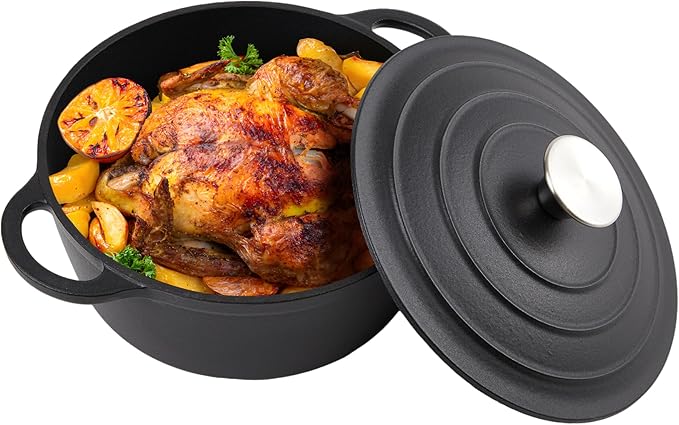 3 Quart Dutch Oven Enameled Cast Iron with Lid - Big Dual Handles - Oven Safe up to 500°F - Classic Round Pot for Versatile Cooking Matte Black(No Enameled)