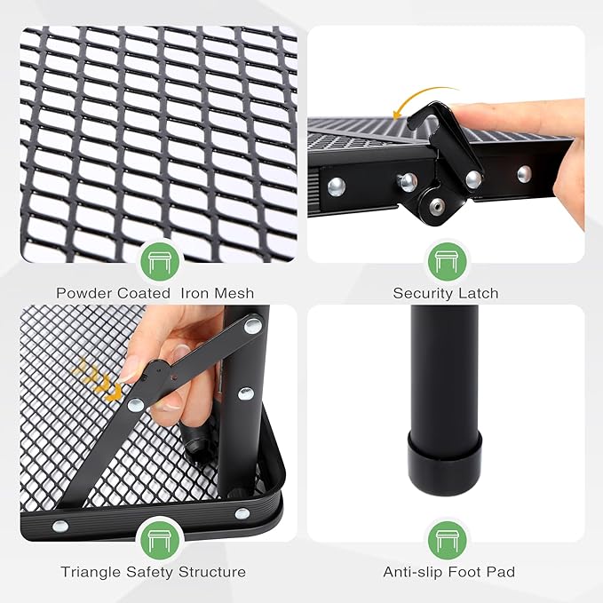 RedSwing Tri-fold Folding Picnic Table, Lightweight Height Adjustable Aluminum Frame Table with Mesh Layer for Outdoor Camping Picnic BBQ, Black