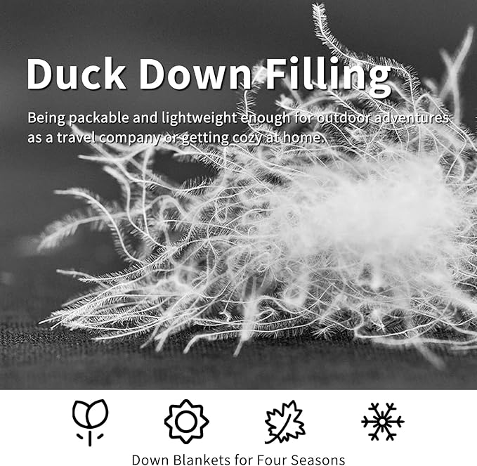 zzlamb Puffy Down Camping Blanket Water-Repellent, Down Throw Travel Blanket Portable for Outdoor, Light Warm Quilt for Couch Plane Car Theater Stadium Picnic RV Backpacking Hammock