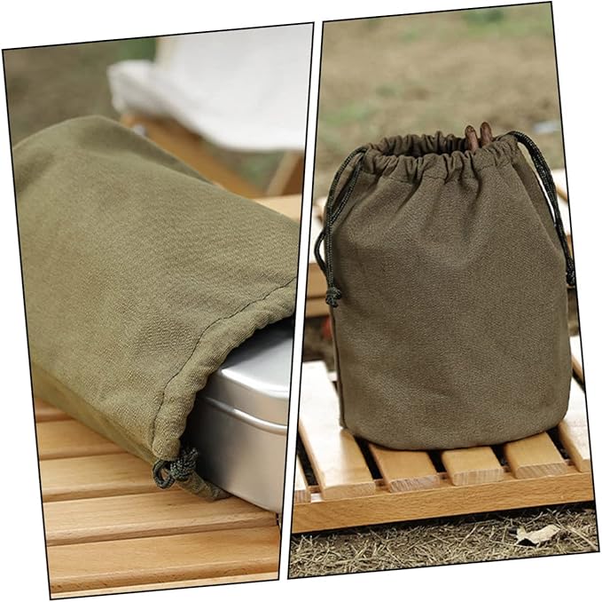 TOYANDONA Large Capacity Drawstring Camping Storage Bag Canvas Tableware Organizer for Outdoor Activities Portable Cutlery Carrying Bag for Picnics and Travel