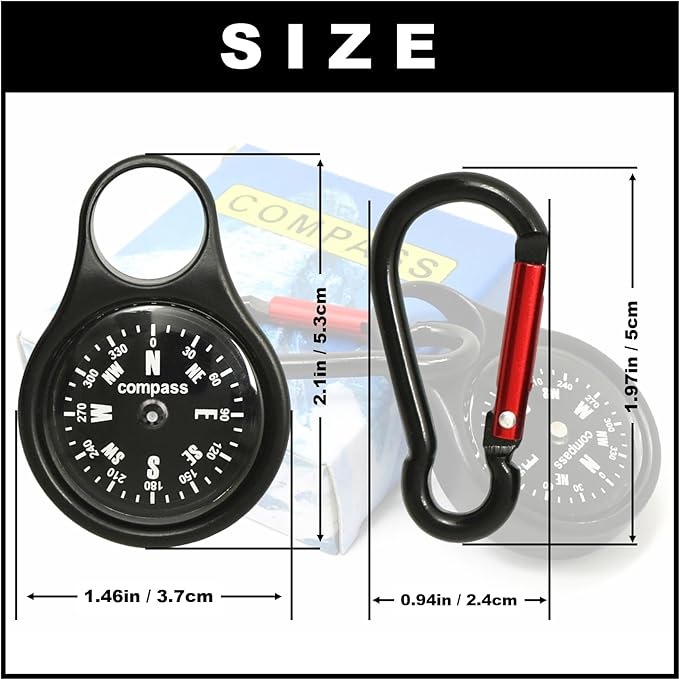 Mini Survival Compass with Carabiner Keychain – Portable Zinc Alloy Multifunctional Outdoor Navigation Tool for Camping, Hiking, Mountaineering, Hunting, and Climbing