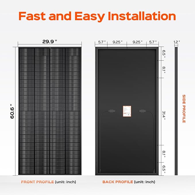 RICH SOLAR 250 Watt 24 Volt 16BB Cell Monocrystalline Solar Panel High Efficiency UL Certified Solar Module for RV Trailer Camper Marine Off-Grid All Black