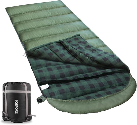 Flannel Sleeping Bag Cotton 0 Degree Cold Weather for Adults XXL Sleeping Bag 4 Season Big and Tall with Compression Sack