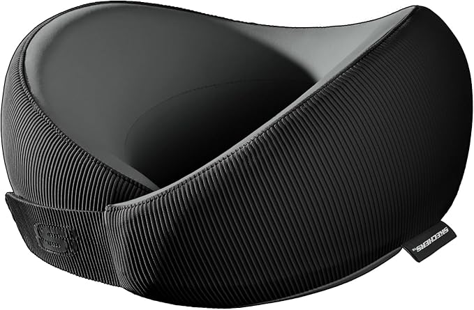 Skechers Memory Foam Neck Pillow, Comfortable & Breathable Travel Pillow,Neck Pillow Airplane for Travel, Car Rides, Home, and Office Use, Ergonomic Design for Men and Women,Black