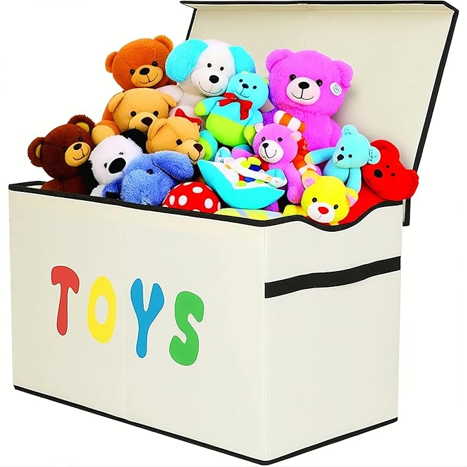 Toy Box Chest, Collapsible Sturdy Storage Bins with Lids, Extra Large Kids Toy Storage Organizer Boxes Bins Baskets for Kids, Boys, Girls, Nursery Room, Playroom, Closet (New Beige)