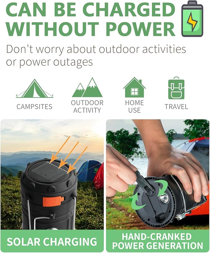Hand Crank Solar Camping Lantern, Large Capacity Portable Ultra Bright LED Torch, USB Charger, Electronic Lantern for Outdoor (1)