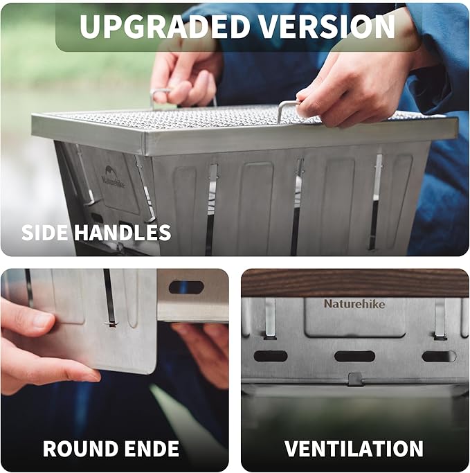 Naturehike Camping Charcoal Grill for IGT Table, Folding Barbecue Grill with Tongs & Carry Bag, Portable BBQ Grill for Outdoor Car Camping Cooking Tailgating