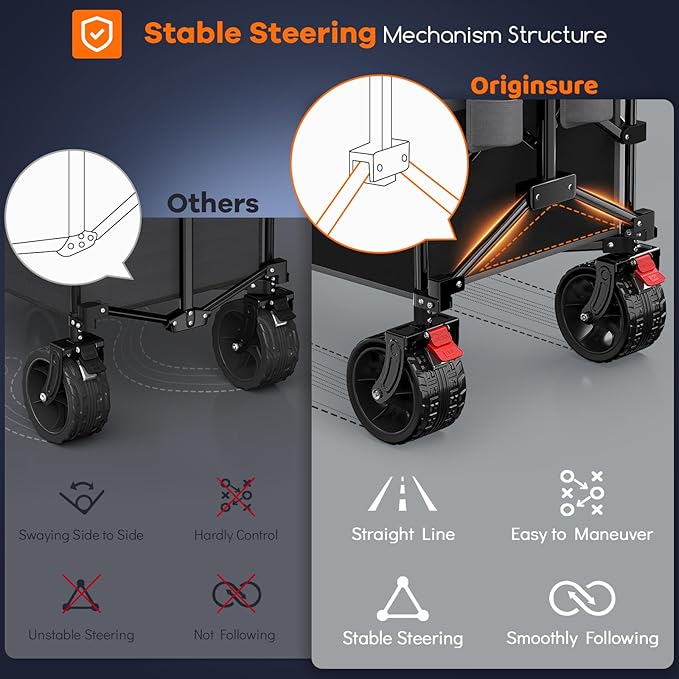 48" L Collapsible Wagon Cart Foldable, 560LB Weight Capacity 300L Heavy Duty Folding Beach Wagons with Big All-Terrain Wheels, Utility Carts for Groceries, Shopping, Camping, Sports - Grey&Black