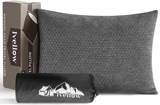 Ivellow Memory Foam Travel Pillow Compressible Camping Pillow for Sleeping Shredded Memory Foam Pillow Compact Firm Supportive Travel Pillow for Adults Kids Outdoor Backpacking Hiking Essential Gear-S