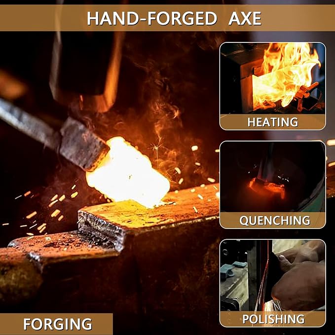 Hatchet Axe, 15.7" Camping Hatchet with Leather Sheath, Bushcraft Axe with 1065 Carbon Steel & Beech Handle, Survival Axe for Wood Splitting and Chopping - Perfect for Gardening and Outdoor