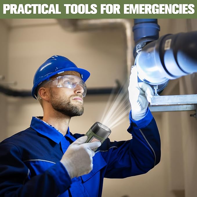 Leelosp 9 Pieces Hand Crank Flashlight Solar Powered Flashlight for Emergencies Dynamo Rechargeable LED Survival Light for Outdoor Sports Hiking Camping(Green,Black)