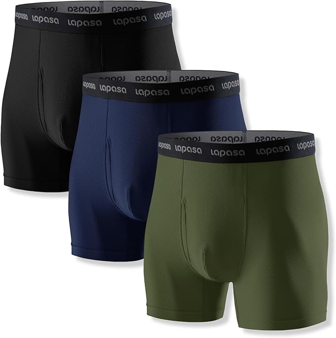 LAPASA Men's Quick Dry Travel Underwear, Terraversal Series Mesh Breathable Trunks/Boxer Briefs/Boxers (2 & 3 Packs)
