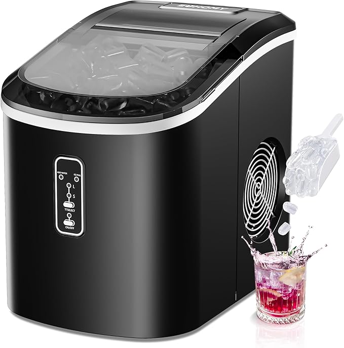 Euhomy Ice Maker Countertop, 9 Cubes Ready in 6 Mins, 26.8 lbs/24H, Self-Cleaning, Potable Ice Maker Machine with Ice Scoop and Basket for Home/Kitchen/Office