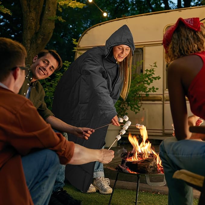 Outdoor Waterproof Blanket, Foldable Fleece Stadium Blanket for Outdoor Sports Event, Camping, Concerts, Car, Pet, Picnics - Windproof, Wearable, Machine Washable 80" x 58"