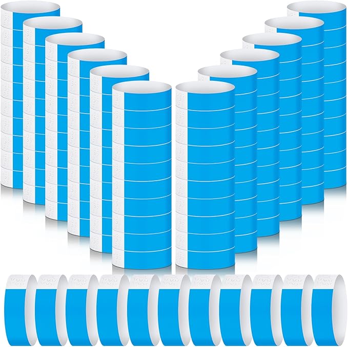 Tudomro 12000 Pcs Paper Wristbands for Events Arm Hand Lightweight Neon Colored Concert Party Wristbands Adhesive Paper Bracelets Waterproof(Blue)