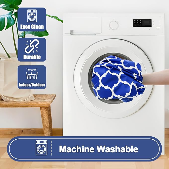 Smiry Picnic Table Cover with Bench Covers, Waterproof Elastic Fitted Tablecloth for 6 Foot Tables, Washable Polyester Tablecloths for Camping, Indoor & Outdoor (Blue Morocco, 30x72 Inch 3-pc Set)