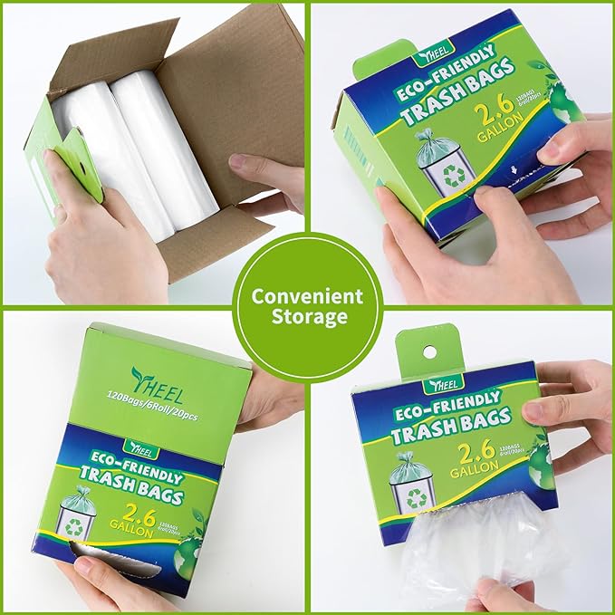 2.6-Gallon Small Trash bags: Clear Bathroom Trash Bags Small Garbage Bags for Bathroom Bedroom Office - 10L Mini Trash-Can-Liners (120 counts)