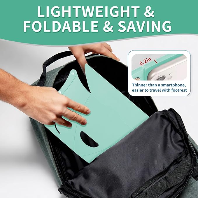 Travel Foot Rest for Airplane & Office - Portable Under Desk Foot Stool, Relieves Back & Knee Pain, Comfort for Long Flights, Cars, Subways & Trains (Green)