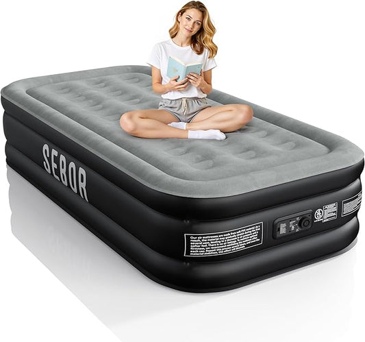 Air Mattress Twin with Built-in Pump 18", Comfortable Self-Inflating Air Mattress with High-Speed Pump, Durable Blow Up Mattress Twin with Storage Bag for Guests, Camping, Travel
