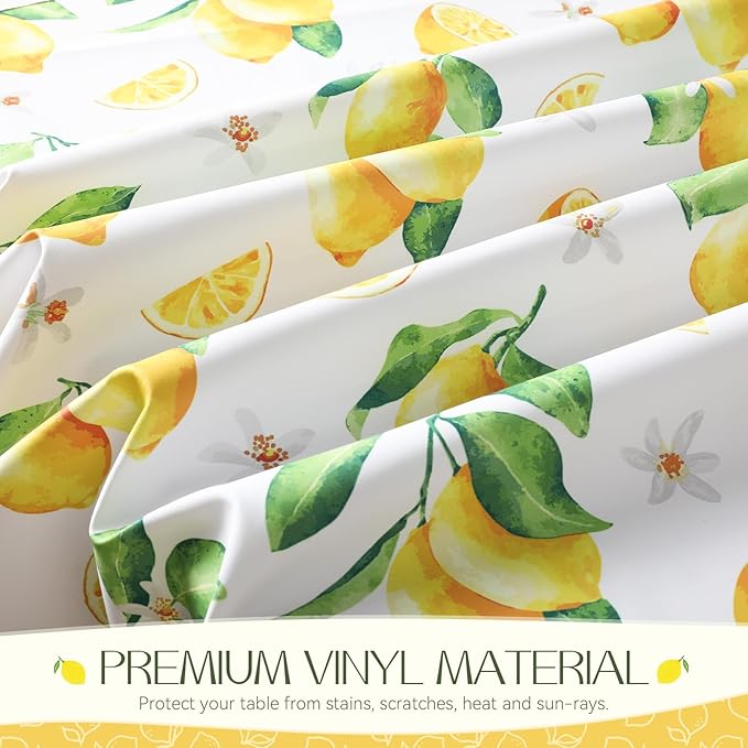 Romanstile Summer Rectangle Plastic Tablecloth, 100% Waterproof Oil-Proof Lemon PVC Table Cloth, Heavy Duty Vinyl Table Cover for Dining, Camping, Picnic, Outdoor - 54 x 54 Inch, Lemon