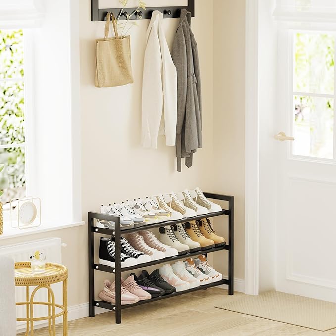 Mavivegue Expandable Shoe Rack for Closet, 3-Tier Shoe Organizer, Adjustable Shoe Rack for Front Door Entrance, Entryway