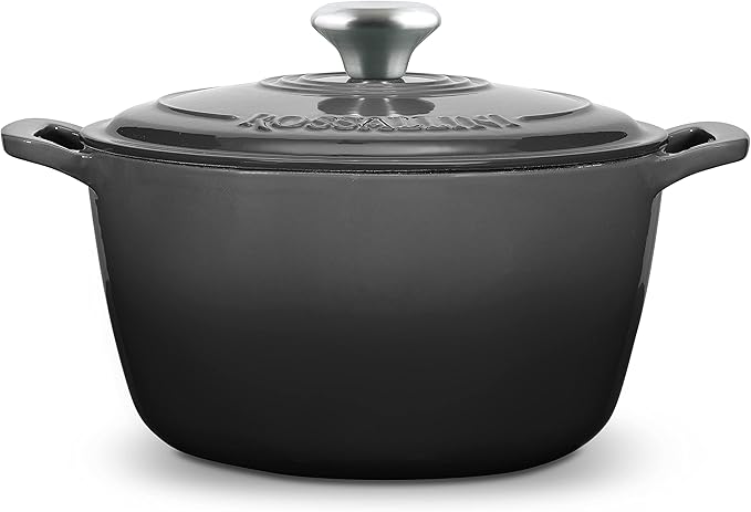 Signature Enameled Cast Iron Dutch Oven, Non-Stick Serving Pot with Tight Fitting Lid for Perfect Roasting, Baking, Sauteing, and Bread Making | 2Q (1.9L) - Oyster Grey