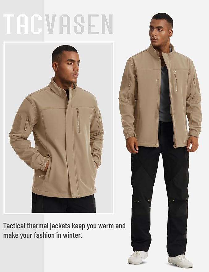 TACVASEN Men's Tactical Softshell Jacket Fleece Lined Water Resistant Windbreaker Military Lightweight Coat for Hiking