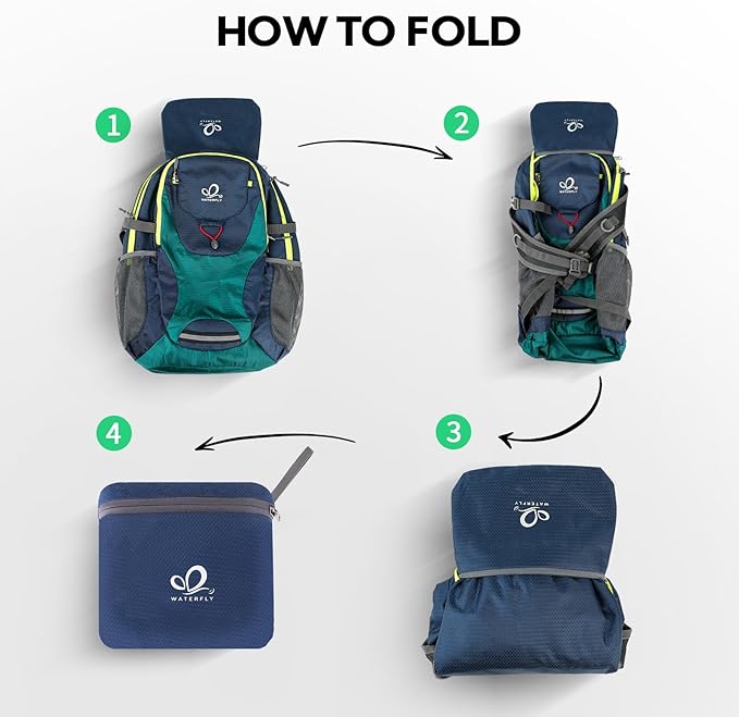 WATERFLY Lightweight Packable Hiking Backpack: 30L Foldable Travel Daypack Ultralight Camping Day Pack for Woman Man