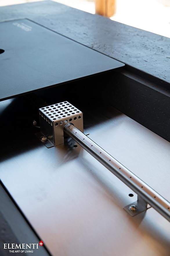 Elementi+ | Bundle Positano Gas Fire Pit Cast Concrete 60" Rectangular Fire Table, Outdoor Fire Pit Electronic Ignition | Canvas Cover, Fire Glass and Burner Lid Included | Dark Gray | Natural Gas