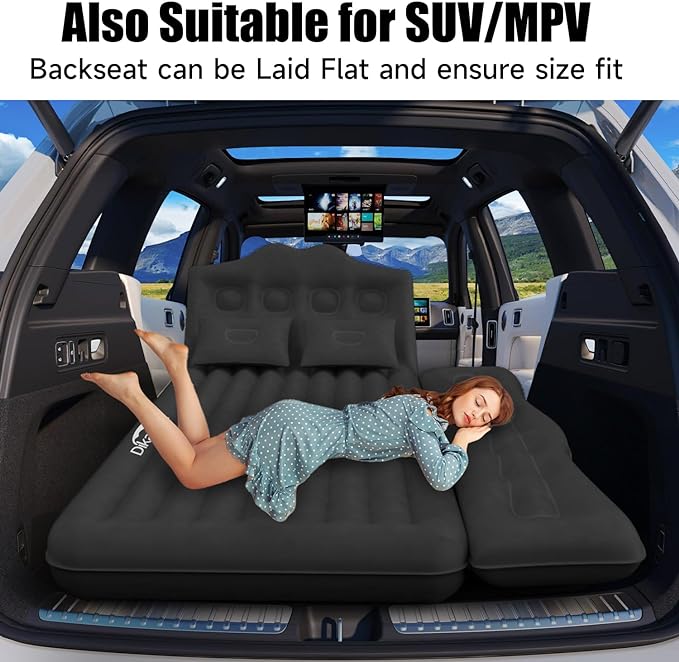 Car Air Mattress, Inflatable SUV Truck Camping Mattress for Back Seat, Thickened Travel Car Bed Sleeping Pad with Air Pump 2 Pillows